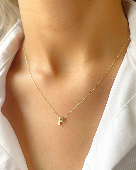 Cadena inicial  "P" lisa de oro 14k    SKU:ORO233