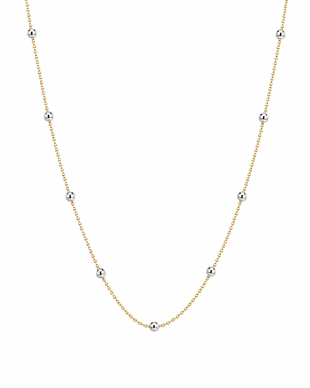 Cadena de ancla con esferas facatadas de oro blanco 14k SKU: ORO243
