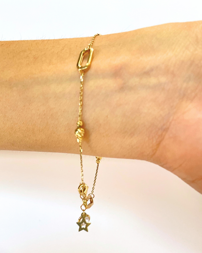 PULSERA ESLABONES Y ESFERA ORO 14K  SKU:ORO59