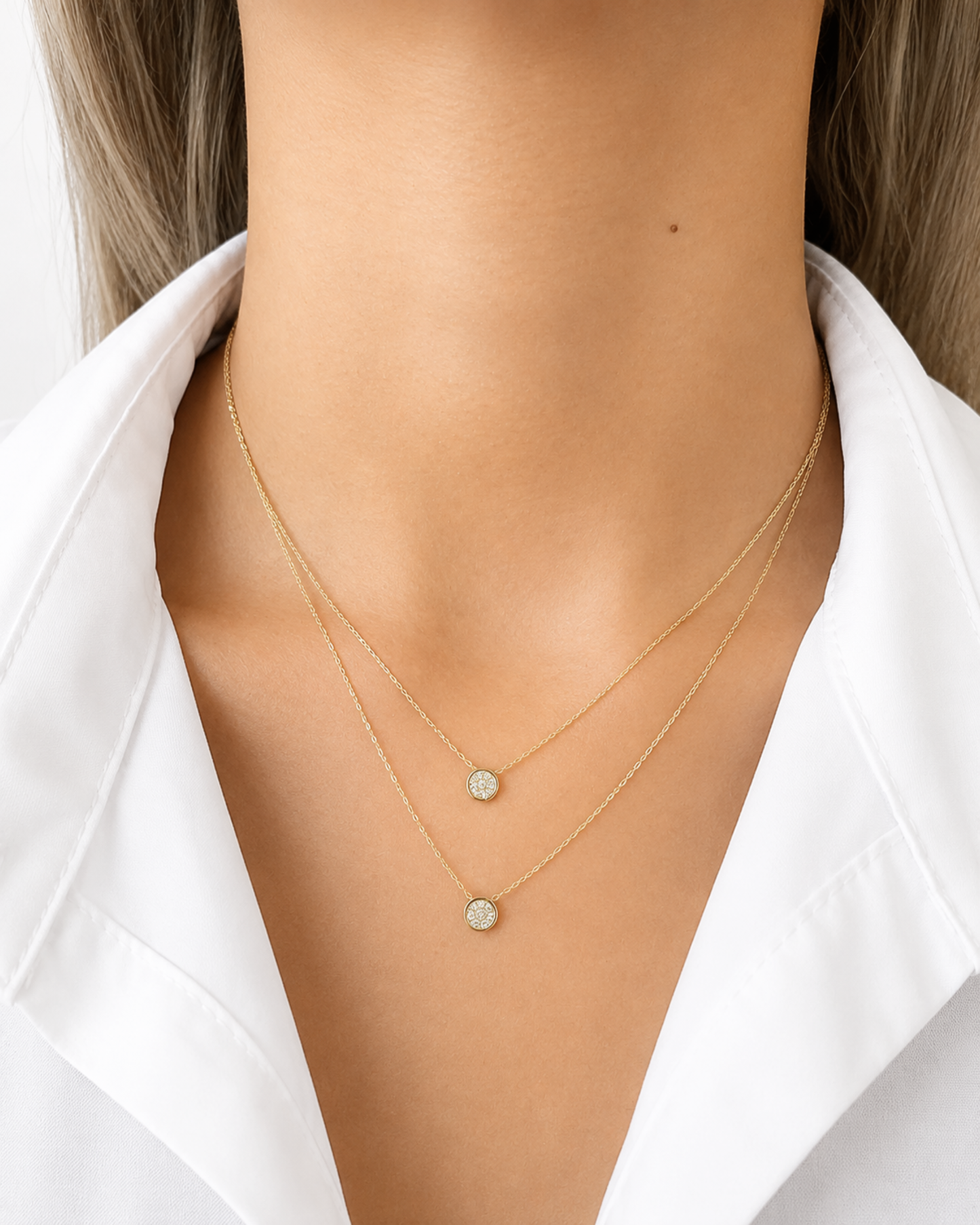 collar doble circulos de oro 14K   SKU: ORO167